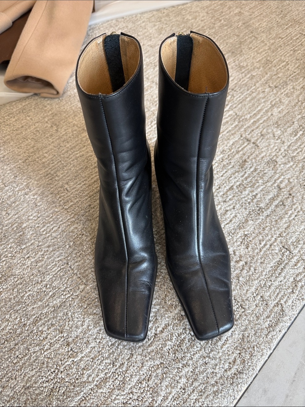 Classic Black Leather Square-Toe Women's Booties